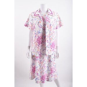 Lorac Original Womens Belted Dress & Shirt Jacket Sz 18 Multi-Color Floral White